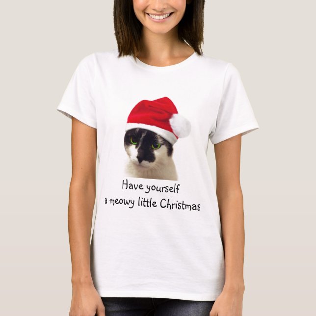 Cat with Santa's Hat T-Shirt (Front)