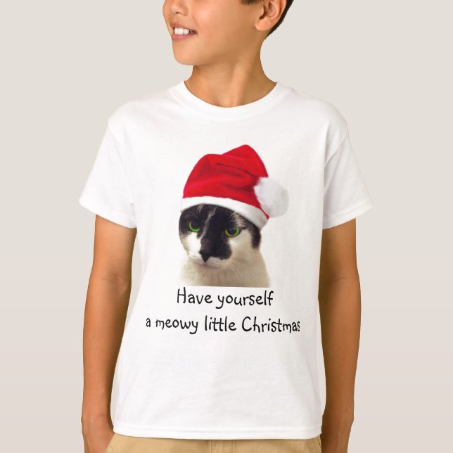 Cat with Santa's Hat T-Shirt (Front)
