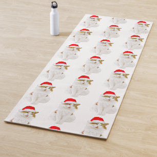 Cat with Santa's Hat Yoga Mat