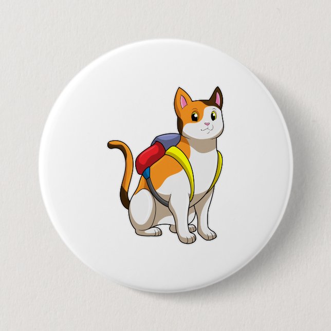Cat with Satchel 3 Inch Round Button (Front)