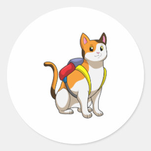 Cat with Satchel Classic Round Sticker