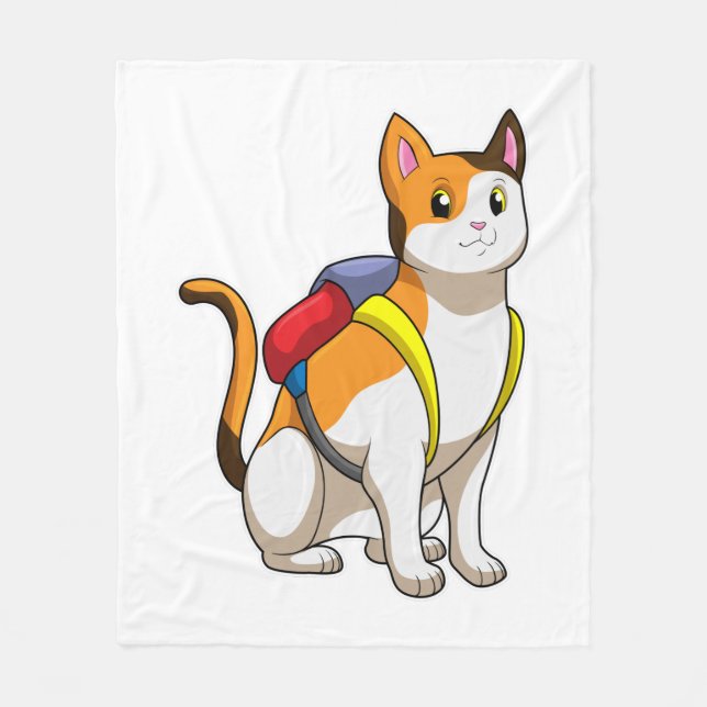 Cat with Satchel Fleece Blanket (Front)