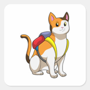 Cat with Satchel Square Sticker
