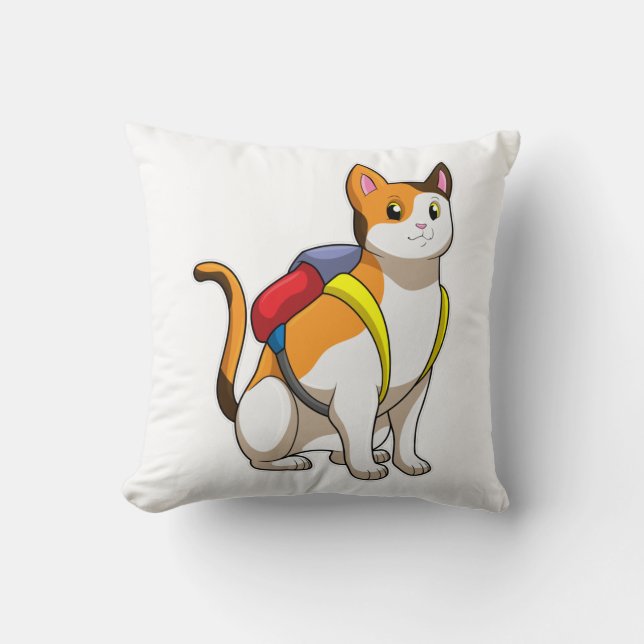 Cat with Satchel Throw Pillow (Front)