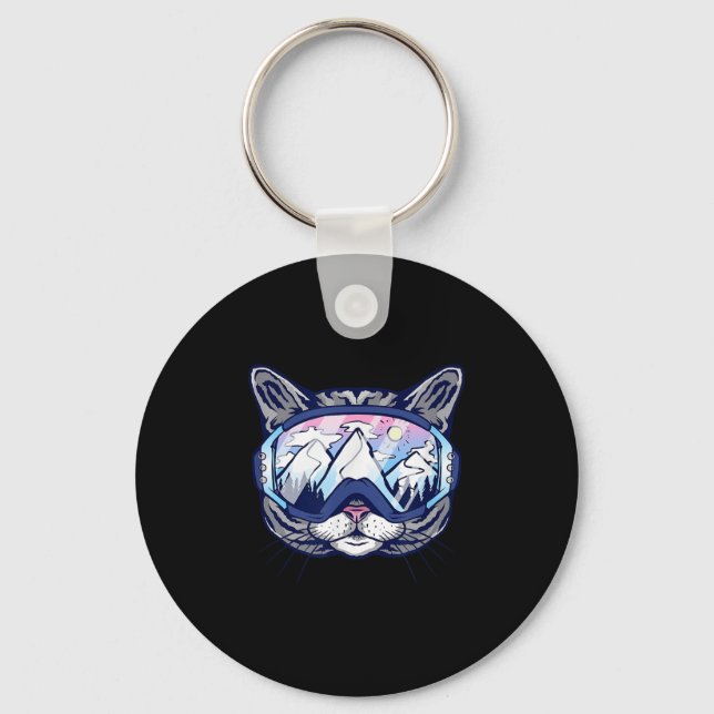 Cat With Ski Goggles Skiing Design For Skiers  Keychain (Front)