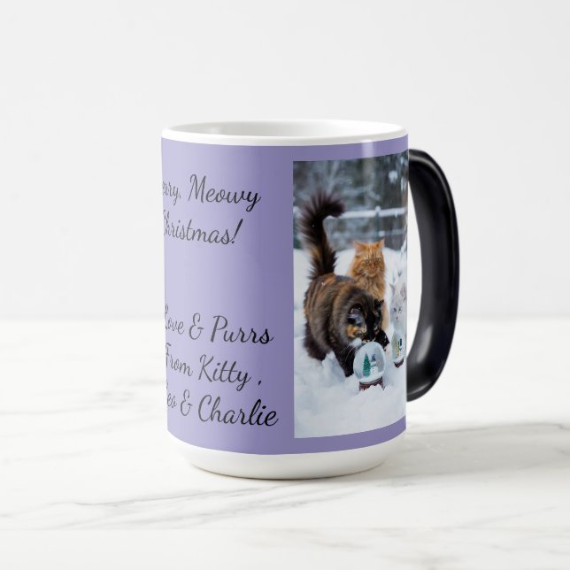 Cat With Snow Globe, Image Names Text, Customize,  Magic Mug (Front Right)