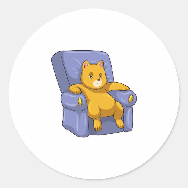 Cat with Sofa Classic Round Sticker (Front)