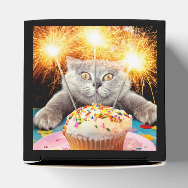 Cat With Sparkler Cupcake Favor Box (Top)