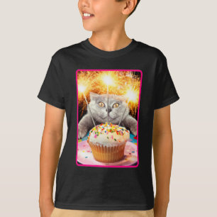 Cat With Sparkler Cupcake T-Shirt