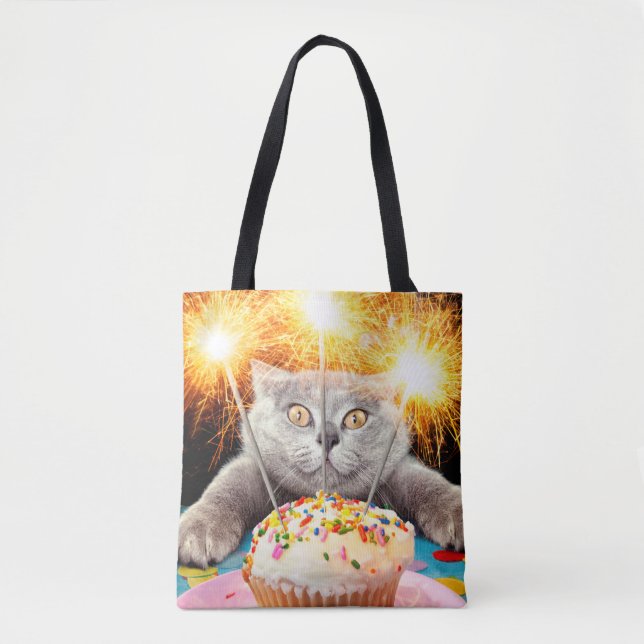 Cat With Sparkler Cupcake Tote Bag (Front)