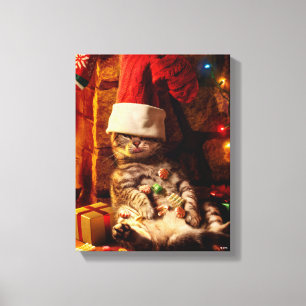 Cat With Stocking on Head Canvas Print
