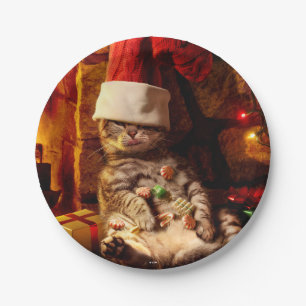 Cat With Stocking on Head Paper Plate