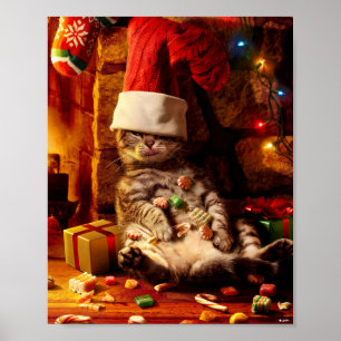 Cat With Stocking on Head Poster