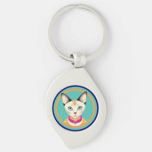 Cat With Striking Eyes by Circular Mirror Keychain