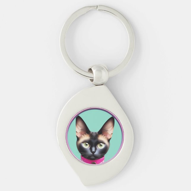 Cat With Striking Eyes by Circular Mirror Keychain (Front)