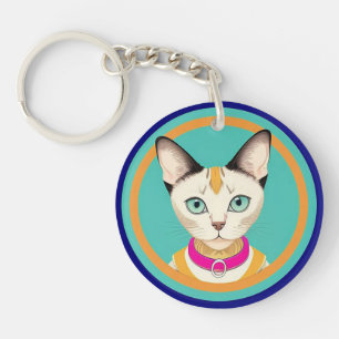 Cat With Striking Eyes by Circular Mirror Keychain