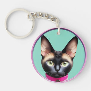 Cat With Striking Eyes by Circular Mirror Keychain