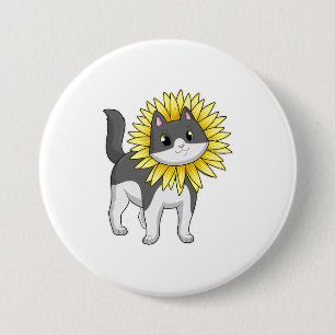 Cat with Sunflower 3 Inch Round Button