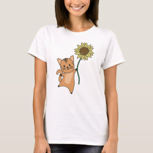 Cat With Sunflower Cute Animals For Kids T-Shirt
