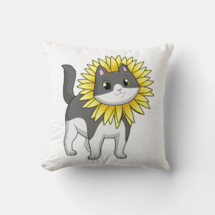 Cat with Sunflower Throw Pillow