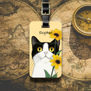 Cat with Sunflowers Luggage Tag