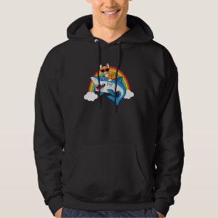 Cat With Sunglasess Riding Shark Rainbow For Cat Hoodie