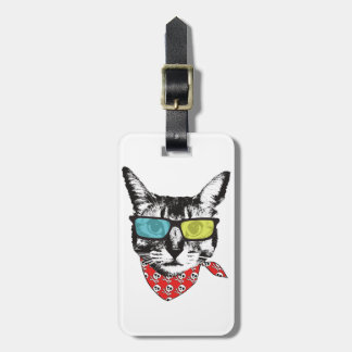 Cat with sunglass luggage tag