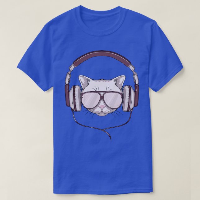 Cat with Sunglasses and Headphone T-Shirt (Design Front)