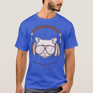 Cat with Sunglasses and Headphone T-Shirt