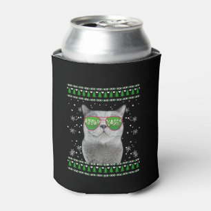 Cat with Sunglasses Meowy Ugly Christmas Sweater  Can Cooler