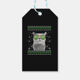 Cat with Sunglasses Meowy Ugly Christmas Sweater Gift Tags