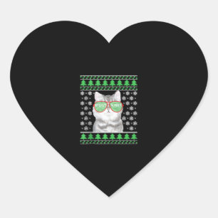 Cat with Sunglasses Meowy Ugly Christmas Sweater  Heart Sticker