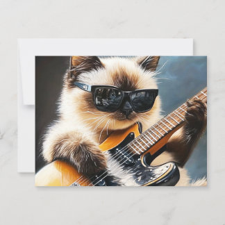 Cat with sunglasses playing guitar postcard