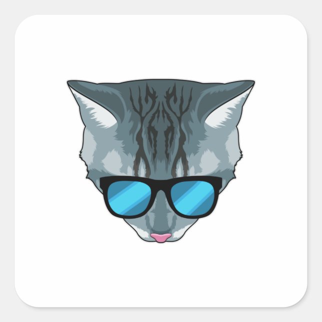 Cat with Sunglasses Square Sticker (Front)