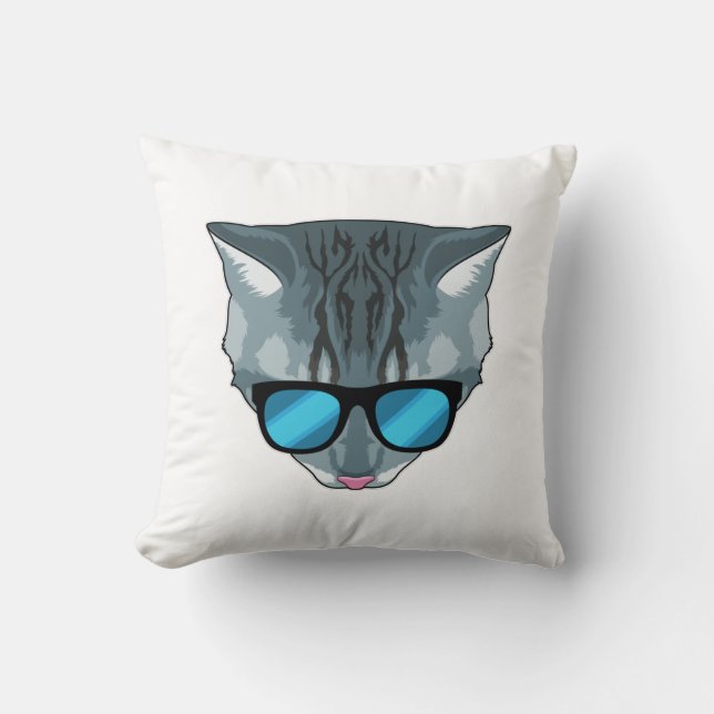 Cat with Sunglasses Throw Pillow (Front)