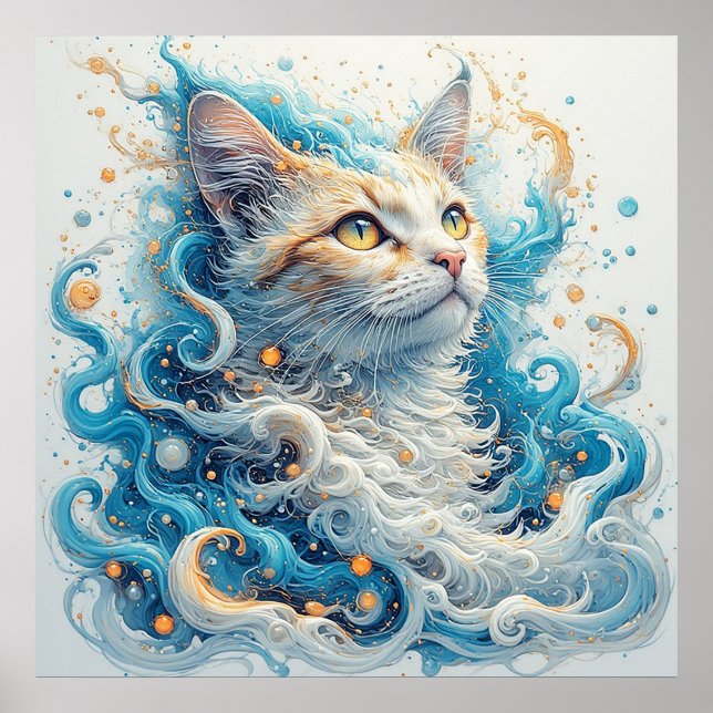 Cat with Swirling Abstract Patterns Poster (Front)