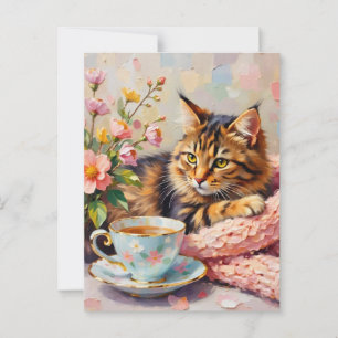 Cat with Tea Cup Postcard