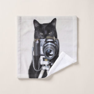 Cat with the camera wash cloth