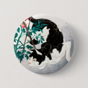 Cat with Tomato Plant (1931) by Hiroaki Takahashi 2 Inch Round Button