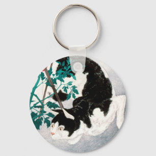 Cat with Tomato Plant (1931) by Hiroaki Takahashi Keychain