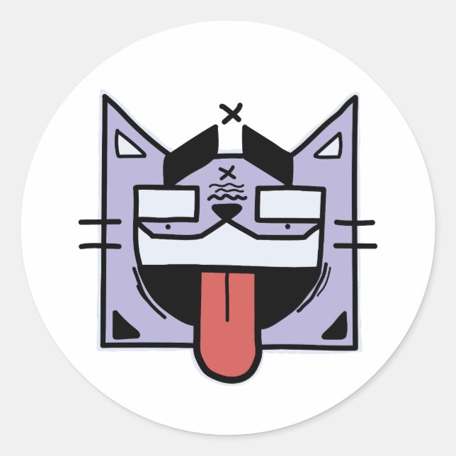 Cat with tongue classic round sticker (Front)
