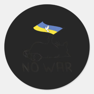 Cat With Ukraine Flag No War, Peace For Ukraine Classic Round Sticker