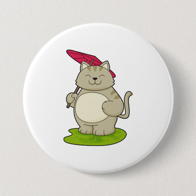 Cat with  Umbrella 3 Inch Round Button (Front)