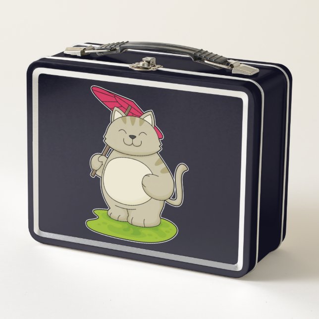 Cat with  Umbrella Metal Lunch Box (Front)