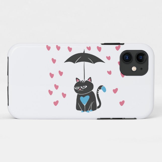 Cat with umbrella on head - Choose back colour Case-Mate iPhone Case (Back (Horizontal))