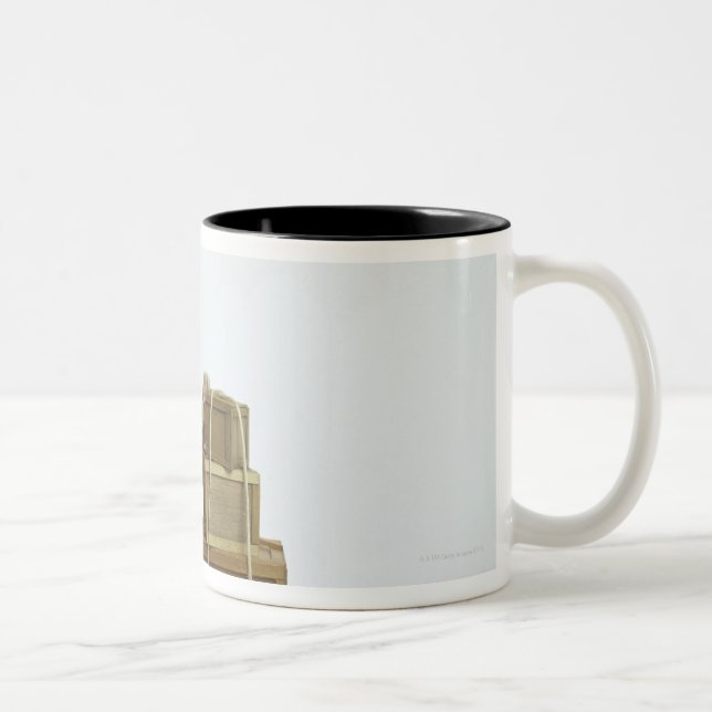 Cat with wagon and boxes Two-Tone coffee mug (Right)