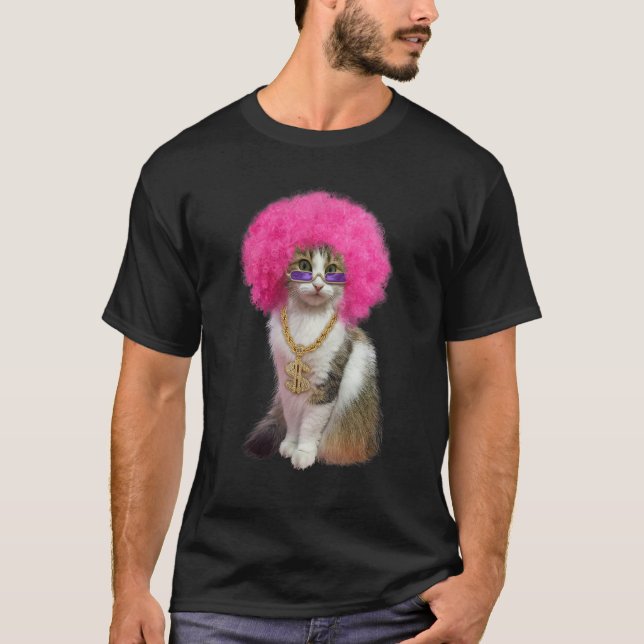 Cat With Wig T-Shirt (Front)