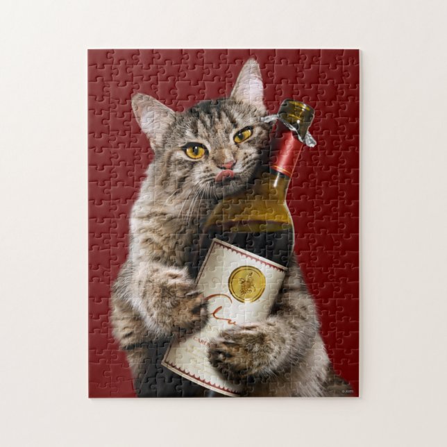 Cat With Wine Bottle Jigsaw Puzzle (Vertical)
