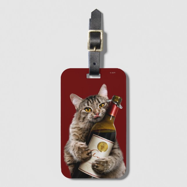 Cat With Wine Bottle Luggage Tag (Front Vertical)