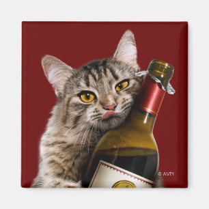 Cat With Wine Bottle Magnet